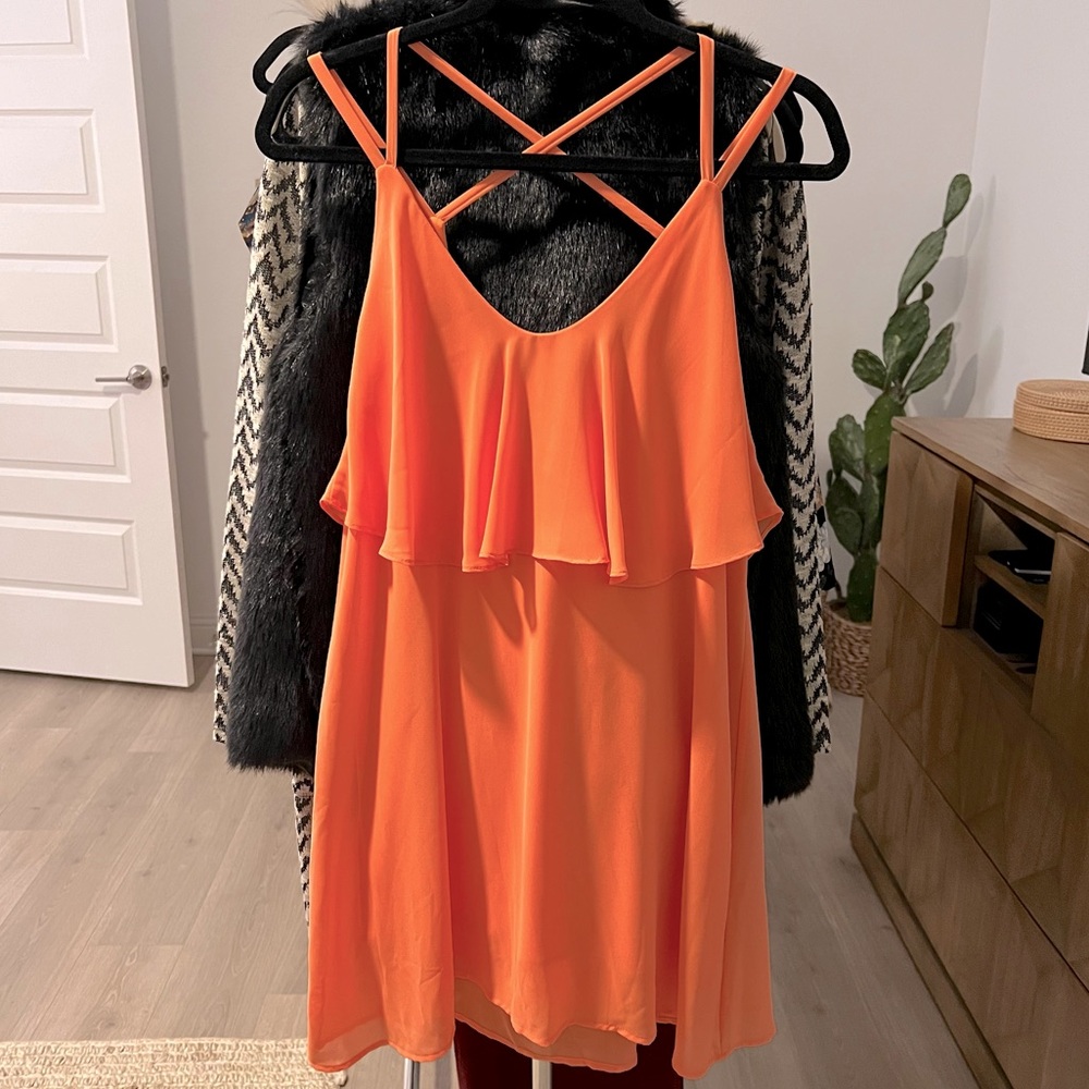 NWT ANGL Orange Ruffle Chiffon Dress